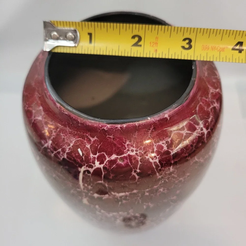 Vintage Modern Marbled Ceramic Vase Home Decor Burgundy White Green 8.5 Inch